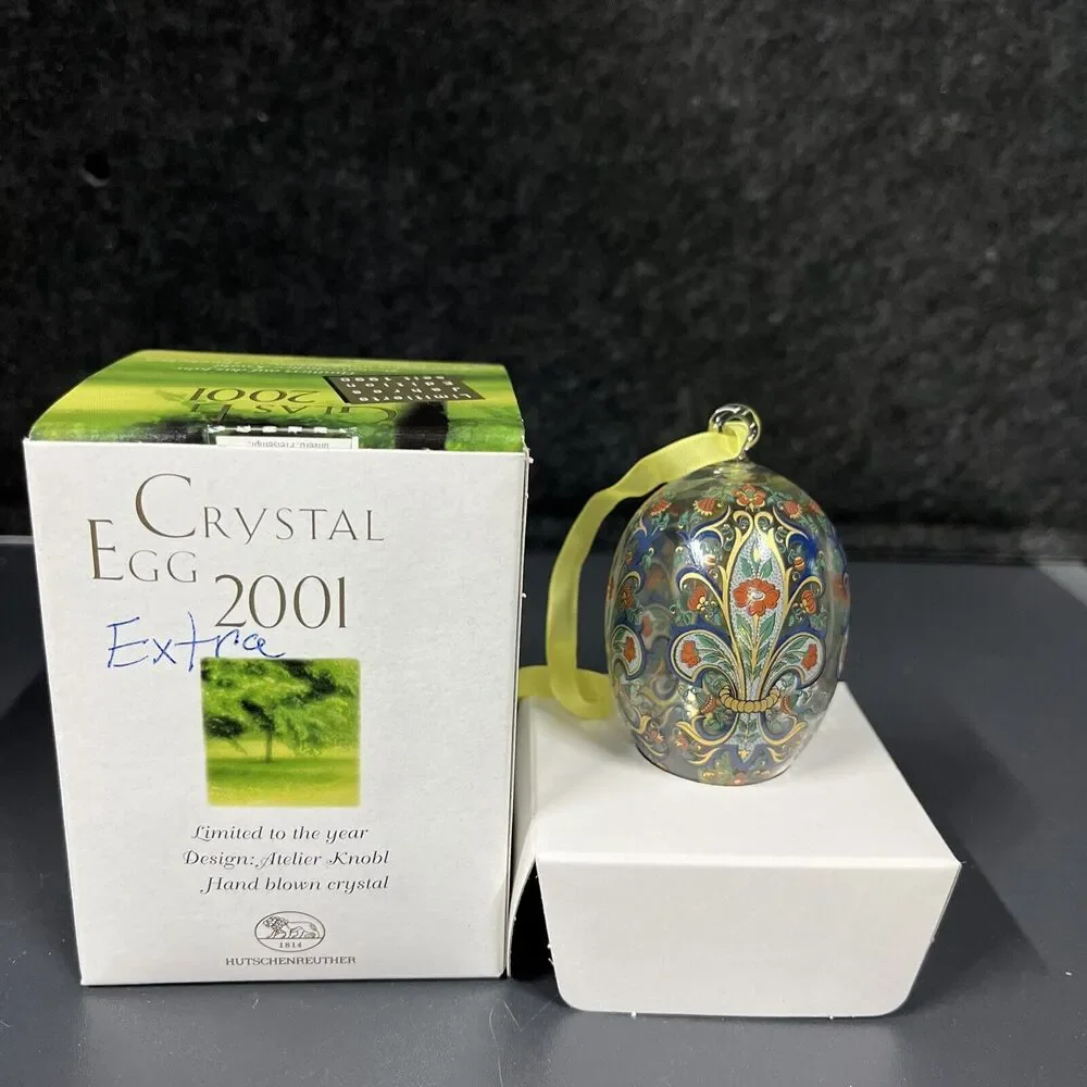 VTG Hutschenreuther Glass Crystal Egg Ornaments 2001 With Box‎